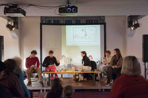 Sven Lütticken, ‘The V-Conspiracy – Refunctioning Authorship or, After Appropriation and Institutional Critique’, (2014), conversation & screening. Photo: Kyle Tryhorn