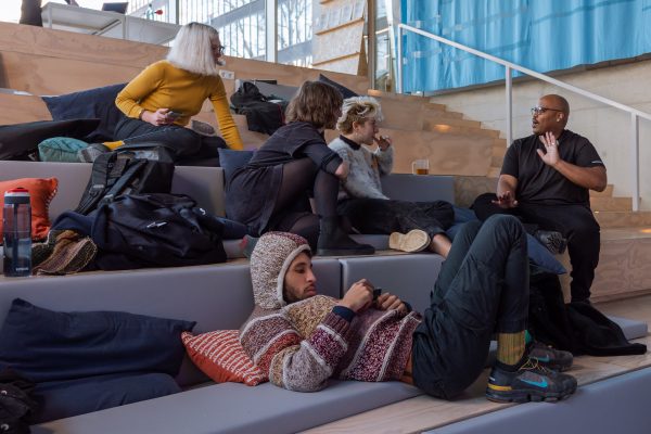 Derrais Carter and students from Sandberg Institute, ‘Black Revelry Quiet Storm Reprise’ (2021), book launch. Photo: Konstantin Guz.