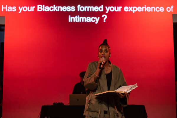 Black Speaks Back, ‘Zwarte Ibis: The Spirit of Black Intimacies’ (2022), screening and performance. Photo: Maarten Nauw.