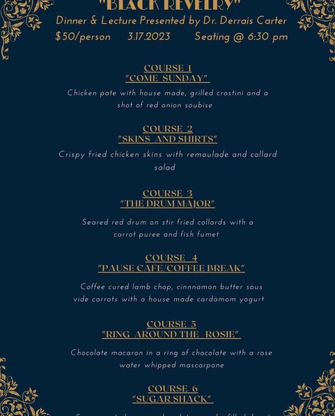 Menu for the ‘Black Revelry’ dinner and lecture.