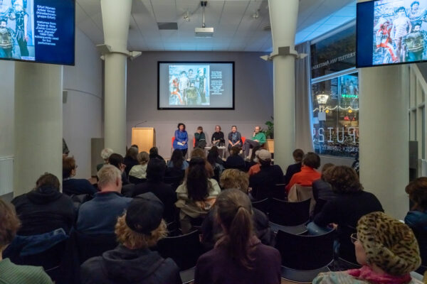 Megan Hoetger, Eszter Szakaćs, Christa Maria Lerm-Hayes, Susanne Altmann, and Robbie Schweiger, ‘Collectivities Otherwise: Party Lines, Counterpropositions and (Post-)Socialist Spaces’ (2022), lecture and roundtable. Photo: Temra Pavlović.