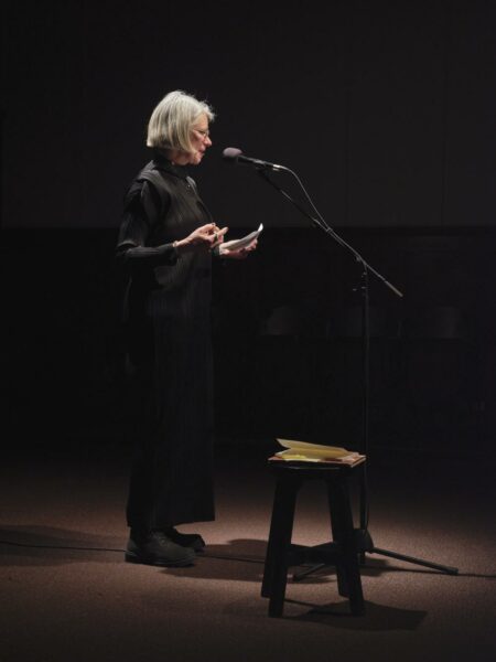 Lisa Robertson reading in the Grand Luxe Hall, Feb 2, 2023. Photo by Rachel Topham Photography.